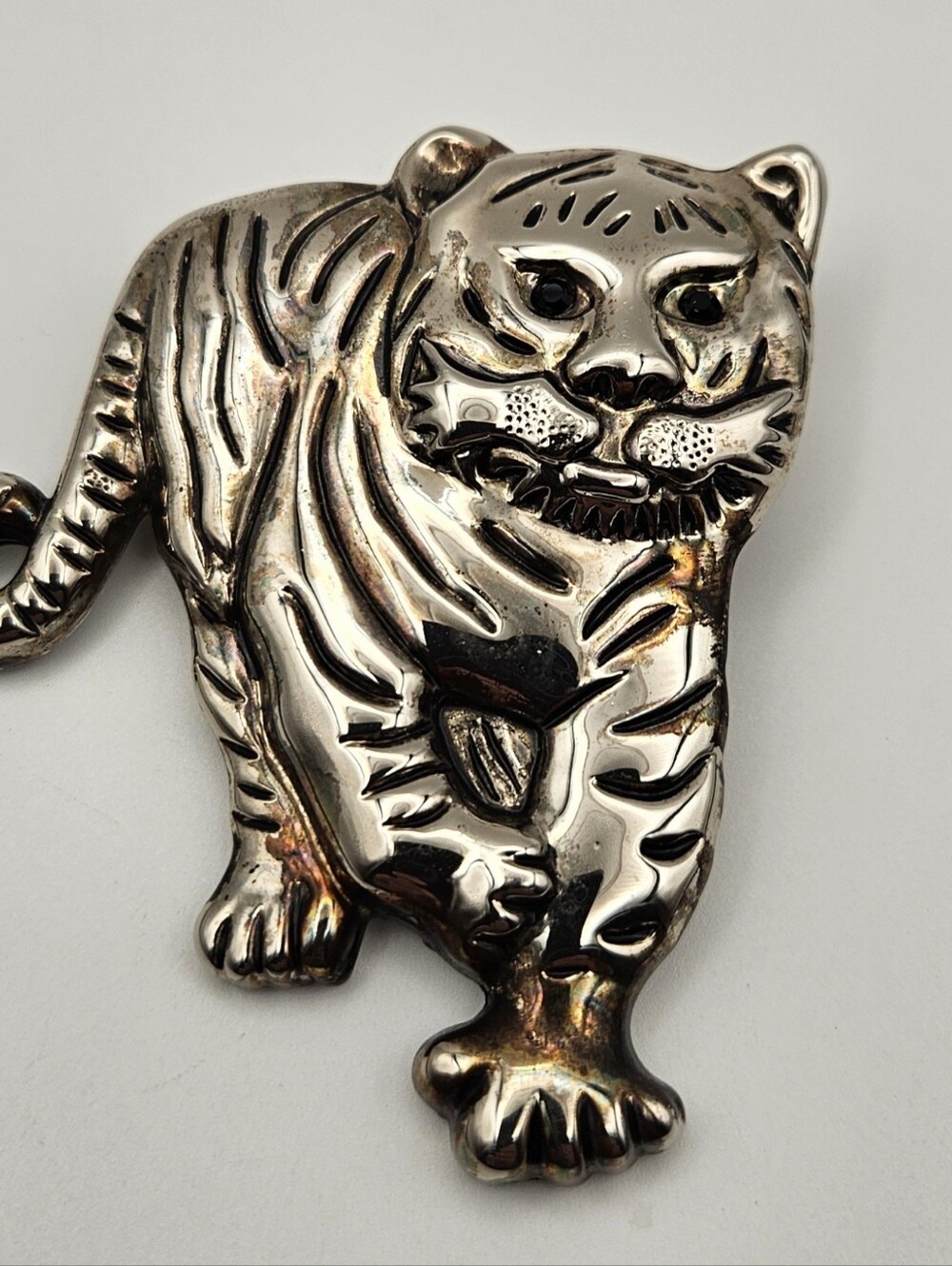 Vintage Tiger Brooch Pendant Convertible Silver Tone